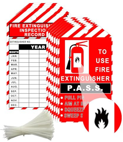 25 Pack Monthly Fire Extinguisher Inspection Tags Record 4 Year with Adjustable Wire Ties - 3.25 x 5.75 Inch PP Extinguisher Recharge and Inspection Record Tag for Indoor Outdoor Fire Extinguishers
