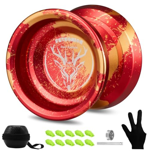 FETESNICE LY10 Professional Unresponsive Yoyo for Kids 8-12, Pro Trick Yo Yo for Adults/Advanced, Dual Purpose Metal Yo-yo Replacement Responsive Yoyo Bearing + 10 Yo yo Strings (Red-Gold)