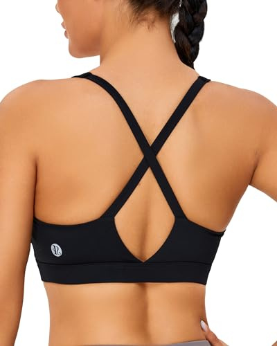 RUNNING GIRL Sports Bra for Women High Support, Molded Cup High Impact Sports Bras with Sewn in Pads Strappy Running Bra(2970 Black M)