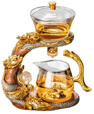 MYBAQ, Dragon Glass Lazy Tea Set, teiera magnetica, Lazy Kung Fu, set da tè semi automatico, teiera per la produzione di tè in casa, ufficio, ospiti, kung fu, per preparare tè sfusi e fiori a casa,