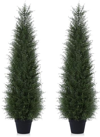 Kazeila Artificial Cypress Tree 120cm Artificial Plants Outdoor,UV Resistant Rated Cedar Tree Fake Conifers Trees for Home Garden Front Porch Decor(2Pack)