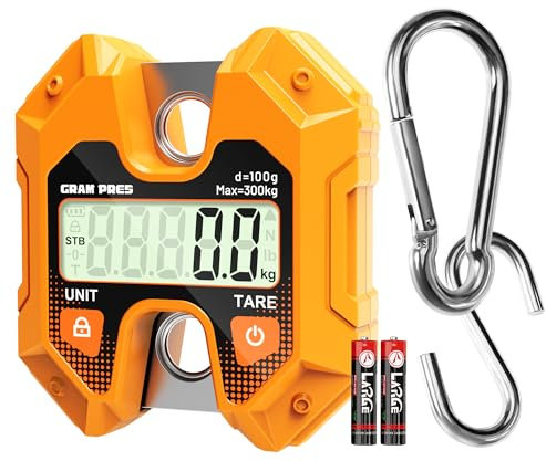 GRAM PRES Digitale Hängewaage 660LB/300KG, Handheld Mini Kranwaage, Hirschjagdwaage, Digitalwaage mit Haken für Farm, Fisch, Fleisch, Wild, Gepäck, Outdoor.