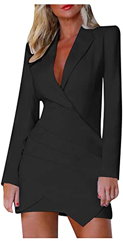 Vestido Blazer de Mujer con Solapa Sólida: Abrigo Elegante de Manga Larga Vestido con Cuello en V Fruncido Casual Talla Grande Ropa de Trabajo Negocios Oficina Formal Ropa Exterior Trajes Vestido