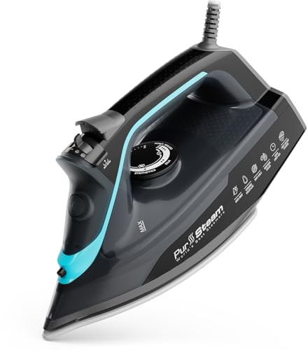 Pursteam SteamBurst+ 1750W Steam Iron, Ceramic Soleplate, Adjustable Steam, Burst of Steam, Self-Clean, Anti-Calc, Anti-Drip, Powerful & Long-Lasting Steam for All Fabrics