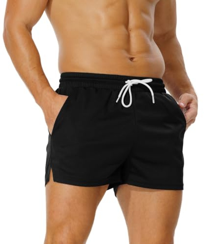 AIMPACT Sporthose Herren Kurz 3 Inch Mesh Basketball Shorts Herren Atmungsaktive Jogginghose Kurz Tennishose mit Taschen (Schwarz-L)