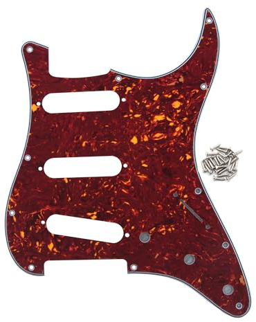 FLEOR 11 Holes ST Style Pickguard SSS Guitar Pickguard Pick Guard Scratchplate with Screws Set,4Ply Red Tortoise Shell