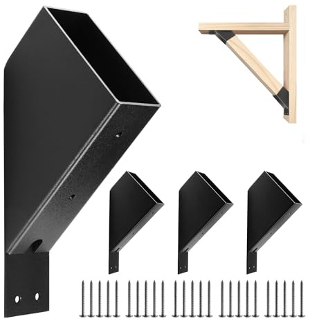 45-Grad-Pavillon-Halterung, robuster Steckverbinder, verstärkt Pavillon und Terrasse mit Drainagelöchern für 5 x 10 cm (tatsächlich 3,8 x 8,9 cm) Holz für Pavillon, Carport, Holzhaus (Schwarz, 4