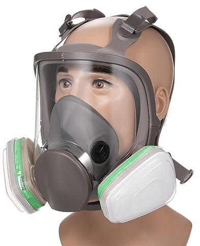 6800 Masque respiratoire réutilisable complet pour le visage, masque respiratoire 18 en 1 avec couvercle à gaz, grand champ de vision pour machines à peindre, polissage, soudage et autres, gaz 18 en 1
