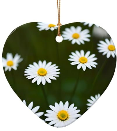 Wilde weiße Chrysanthemen-Blume, exquisiter Weihnachts-Keramik-Anhänger, rund, für Taschen, festliche Baumschmuck, Auto-Dekoration