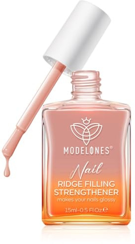 Modelones Nail Care 8 in one Ridge Filling Strengthener Treatment, Nail Polish Strengthener for Damaged and Weak Nail, Nail Hardener Extra Strong and Growth Smoothing Base Coat Jelly Nude Varnish 15ml