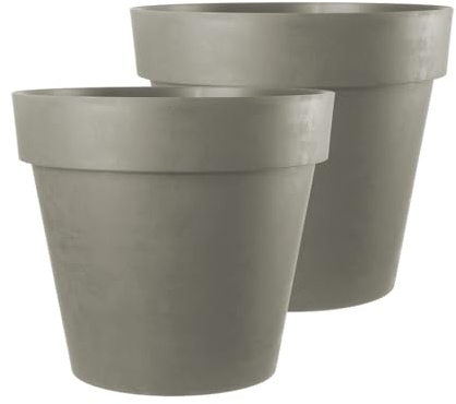 Kreher XXL Blumenkübel mit Rollen in 79 und 58 cm Durchmesser, Anthrazit und Weiss. Robuster Pflanzkübel, Übertopf Gross für Blumen, Bäume, aussen und innen. (Braun, 2er XXL)