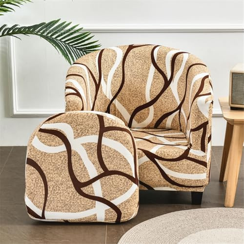 Chickwin Sesselschoner Sesselbezug 2-Teilig, Stretch Einfarbig Sesselüberwurf Sesselhusse Club Chair Schonbezug für Cafe Stuhl Loungesessel Cocktailsessel Clubsessel, Nordic Stil (Braun)