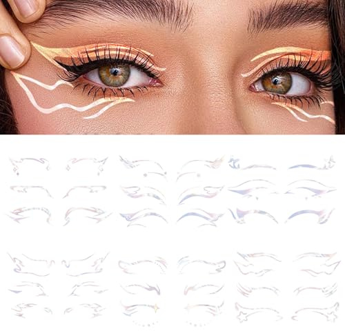 KASESSS 18 par eyeliner tillfälliga tatueringar, glitter ögontatuering för flickor, tillfälliga ögonmakeup tatueringar, bling-eyeliner tatueringar för kvinnor födelsedagsfest karneval fest ansikte