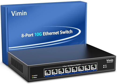 Switch Ethernet Non Géré 10G à 8 Ports, Commutateur Réseau VIMIN 10Gbe Prenant en Charge la Négociation Automatique des Vitesses 100M/1000M/2,5G/5G/10G, pour Réseau NAS 10G, Capacité de 160 Gbit/s