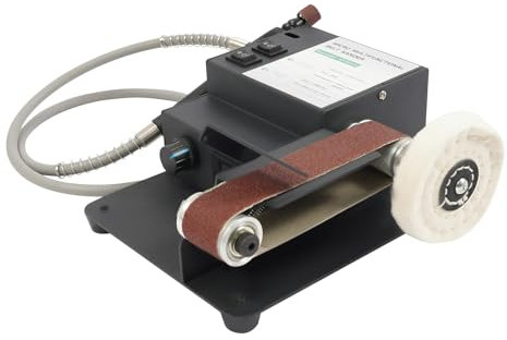 Lijadora de banda de 350 W, 30 x 340 mm, doble motor, con 10 bandas abrasivas, 7 velocidades ajustables, para metal, madera, artesanía