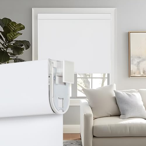 Persilux No Drill No Tools 100% Blackout Roller Shades for Window Blinds Cordless Room Darkening Roller Blinds, UV Protection Thermal Insulated Shades for Home Easy to Install (White, 24 W x 72 H)