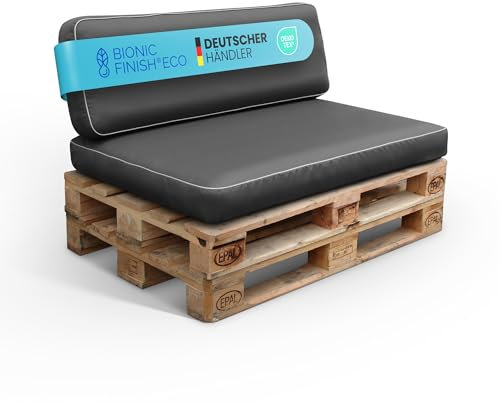 Bestlivings Palettenkissen Set 2-teilig (Anthrazit) Gartensofakissen platzsparend verstaubar innovativ - wasserabweisend - Bezug abnehmbar - Innenkissen aufblasbar, 120x80x15 cm + 120x40x15cm