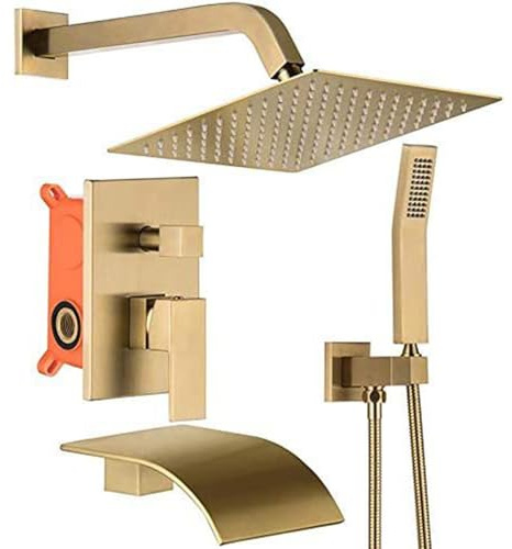 Soffione Doccia Incasso monocomando Kit Doccia con Soffione e Doccetta Incasso e Bocca Vasca da Bagno,oro Spazzolato