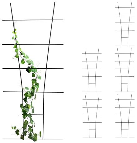 Relaxdays Supporto per Piante Rampicanti, Sostegno in Metallo, Set da 6 Tralicci Piantine in Vaso, HxL 79x35 cm, Nero, Acciaio