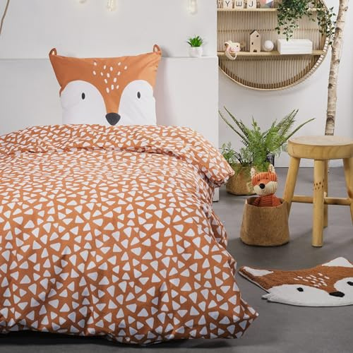 Familando Fuchs Bettwäsche Set 2-teilig 135x200 80x80 cm – Kissenbezug mit Ohren – 100% Baumwolle Renforcé – Hautfreundlich & atmungsaktiv – Wendemotiv – Öko-TEX Zertifiziert