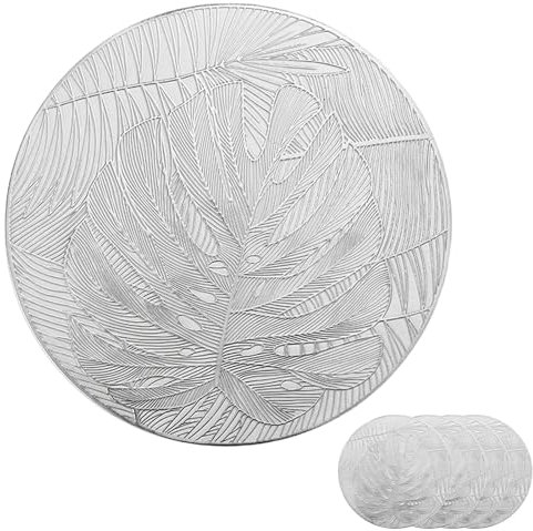 4 Pezzi Tovagliette 38x38cm Lavabili Pvc, Tovagliette Rotonde Antiscivolo Resistenti Al Calore, Sottopiatti Rotondi Eleganti, per Matrimoni, Cene, Anniversari, Feste Natalizie