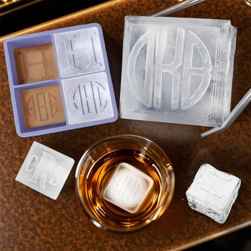 ELULAE Personalisierte monogrammierte Eiswürfel, kundenspezifische 2-Zoll-Whiskey-Steine, lebensmittelechte Silikonform mit Deckel, für Hochzeit, Hausbar, Geschenke für Vater, Ehemann