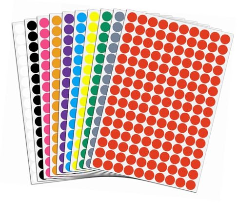 liuchanghe 1650 Stück Klebepunkte, 10mm Klebepunkte Runde Punktaufkleber Etiketten Markierungspunkte - 10 Farben