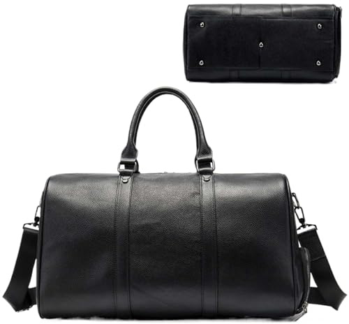 Herren Reisetaschen Handgepäck Echtleder Reisetaschen Ledergepäck Reisetasche Koffer Handtaschen groß/Wochenendtasche Für Reisen oder Fitness(8709-black)