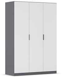 Rauch Möbel LAGOA, Kleiderschrank, Farbe Weiß/Grau metallic, Breite 136 cm | Schrank, Mehrzweckschrank, 3-türig, Zubehör Basic, für Schlafzimmer, Kinderzimmer, Babyzimmer, Homeoffice, Garderobe, Flur