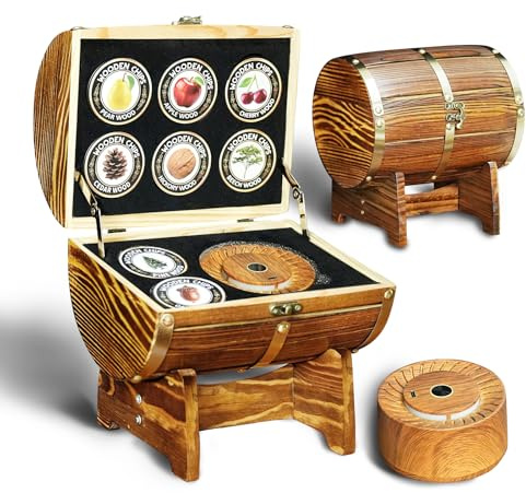 HOMEHELP Whiskey Smoker Kit with Wooden Barrel Case, Electric Cocktail Smoker and 8 Flavors Wood Chips, Luxurious Old Fashioned Smoker Kit Bourbon Gifts for Men