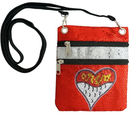 TrendandStylez Kölner Dom Herz Umhängetasche Rot mit Pailletten | Glitzer Handytasche für Karneval & Fasching | Kölle Alaaf Kostüm Accessoire für Damen & Mädchen | Crossbody Bag