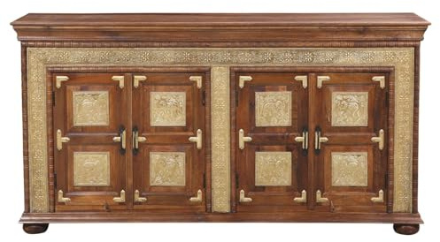 Marrakech Orientalisk dekorationskänk med dörrar av trä och mässing 178 cm stor som vardagsrumsmöbler | vintage byrå komode Abiram för snygg förvaring i matrummet och sovrummet