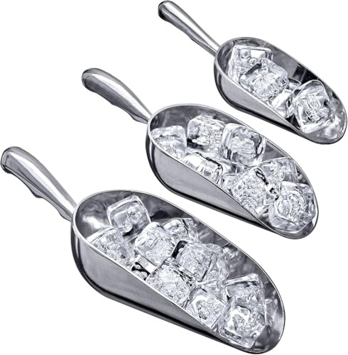 Packool 3-Piece Aluminum Ice Scoops, Aluminum Alloy Scoops Set, Utility Scoops for Kitchen and Pantry, Includes Large, Medium, Small Sizes, Ideal for Ice, Flour, Grains, and Bath Salts