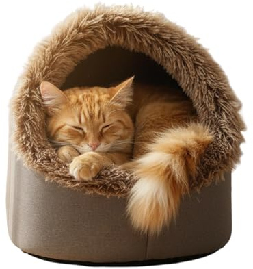 Katzenhöhle Hundehöhle Kuschelhöhle Katze Wärmeschutz im Winter Katzenbett Katzen zubehör Plüsch Katzenkissen für Katzen Kleine Hunde (Grau, L)