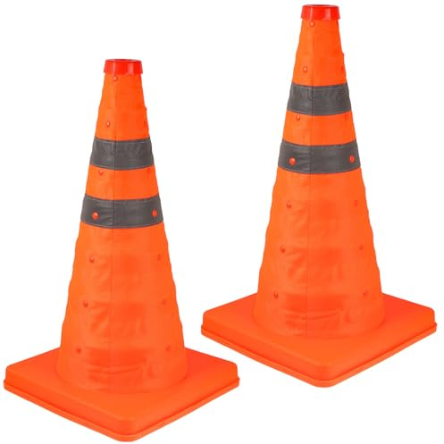 Mikinona 2 pezzi Coni Stradali Pieghevoli in PP Resistente Strisce Riflettenti per Sicurezza Parcheggio e Segnaletica Stradale per Uso Interno ed Esterno