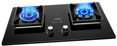 Piano cottura a gas portatile a 2 fuochi, piano cottura a NG/GPL, fornello a gas a doppio scopo incorporato, griglia in ghisa, for campeggio, casa, giardino(NG)