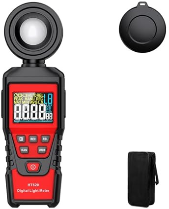 Compteur De Lumière Numérique HT620, Mesureur Température Ambiante Portatif avec Une Portée Allant Jusqu'à 200,000 Lux Luxmètre Mesure Haute PréCision(HT620)