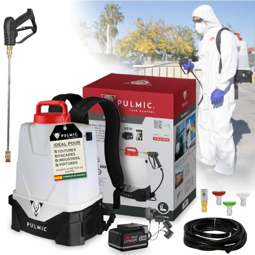 PULMIC Pegasus 15 Pulverizador Eléctrico Mochila 15 L, 7 Bar, Batería 18V, Lanza Acero INOX, Kit Boquillas Quick Connect, Manguera 10 m, Pulverización Profesional