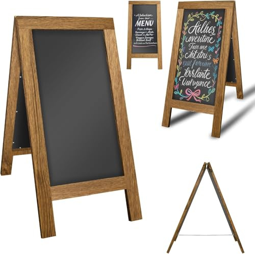 76cm High Double Sided Blackboard, Magnetic Pavement Board Advertising Wooden Frame A Board Pavement Chalkboard Signs Sandwich Sidewalk Chalkboard Easel Sign for Party/Wedding/Cafe Shop/Pub/Restaurant