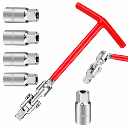 shallyong tändstiftsnyckel, tändstiftsnyckel universell 16 mm, 18 mm, 21 mm, T-handtag tändstiftsnyckel, tändstift verktygsset för bilar och motorcyklar (röd – 5-pack)