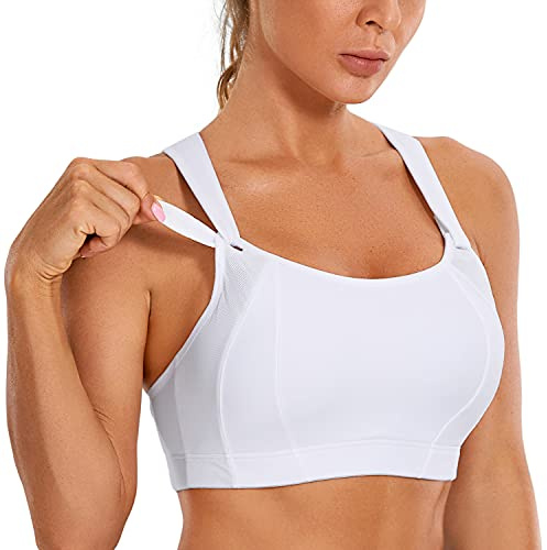 SYROKAN Women's Front Adjustable Sports Bra Lightly Padded High Impact Racerback Wireless Gym Running Bra White 36F