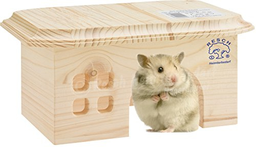 Resch Nr03 Hamster Bungalow Naturbelassenes Massivholz aus Fichte/mit Fenster und breitem Eingang im Bungalow Design