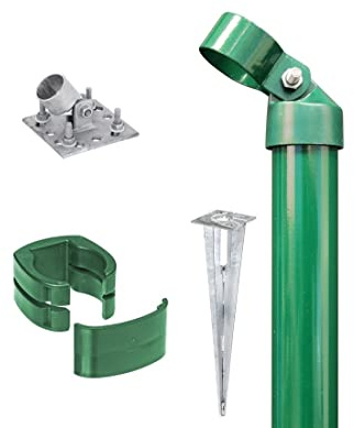 Alberts 602253 Zauneck-Set für Schweißgitter Fix-Clip Pro® | zinkphosphatiert grün | Einschlag-Bodenhülse | Zaunhöhe 1020 mm