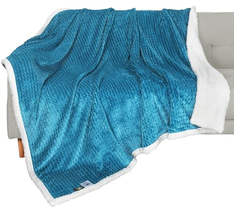 Catalonia Classy Coperta in pile Sherpa, morbida e confortevole, per divano, letto singolo, calda e spessa, invernale, per tutte le stagioni, per adulti e bambini, 150 x 130 cm, motivo a zigzag blu