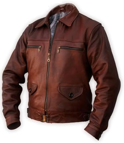 Noble House herr flygarjacka läderjacka hård man äkta argentinskt hästläder, Mörkbrun, 5XL