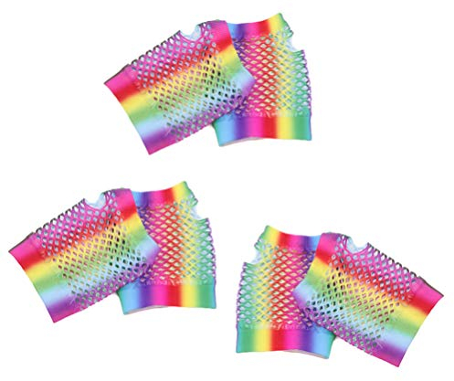 Amosfun 3 Paare 80er Jahre Handschuhe Hochzeit Neon Fingerlose Netzhandschuhe 80er Jahre Accessoires Damen 80er Jahre Kostüm Zubehör