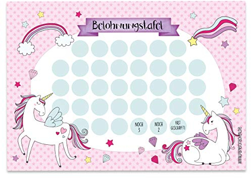 Papierdrachen Belohnungstafel Set für Kinder als Abreißblock 10 Blatt - Motivierendes Konzept als Erziehungshilfe - mit tollen Stickern für Jungs und Mädchen - Motiv Einhorn Set 7