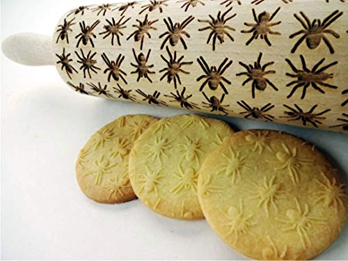 Mattarello Legno Goffrato ESSERE PAZZI | Mattarello Inciso | Rullo per Biscotti e per Modellare | Mattarello per Halloween | Mattarello Decorativo per Biscotti di Algis Crafts