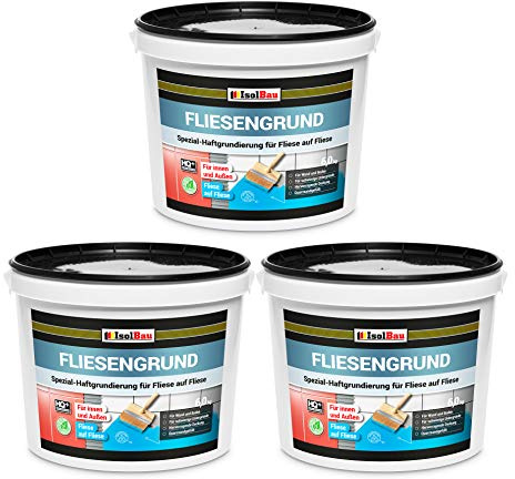 Isolbau Fliesengrund Blau 3 x 6 kg - Fliese auf Fliese Fliesen-Grundierung für Wand- & Bodenfliesen im Innen- & Außenbereich