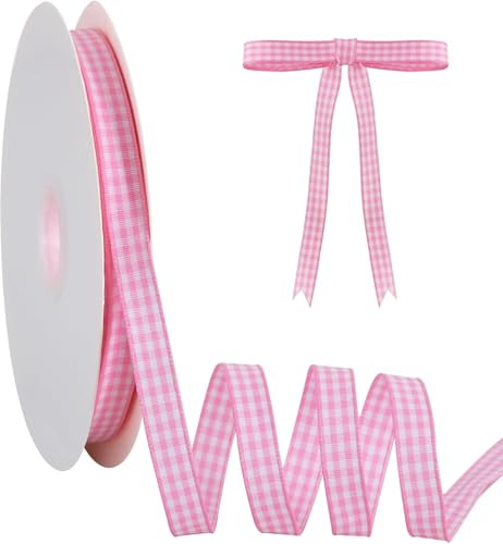 TONIFUL 1cm breites Hellrosa Gingham-Band, Bastelband, 45 m für Geschenkverpackungen, Valentinstag, Haar-Accessoires, DIY-Geburtstag, Party, Weihnachten, Hochzeit, Dekoration, Nähen